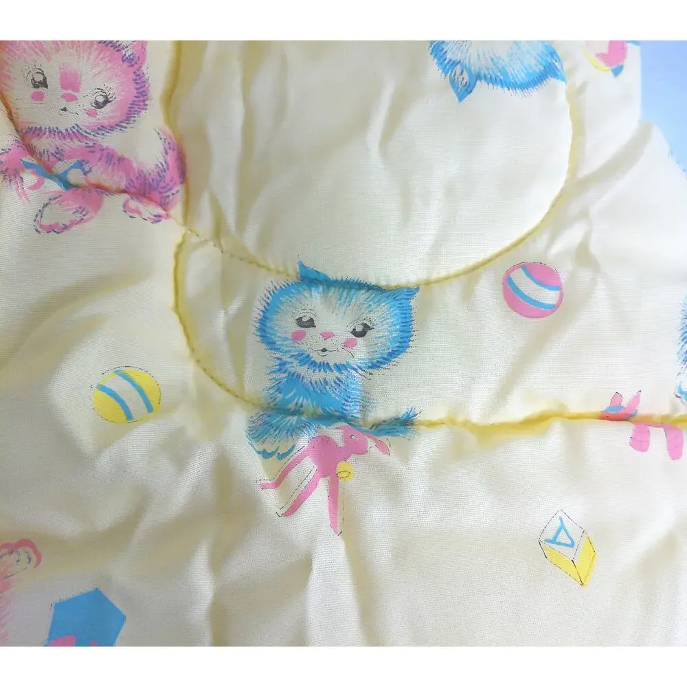 Vintage Standard Mattress Co Baby Quilted Baby Blanket Yellow Ruffle Kittens